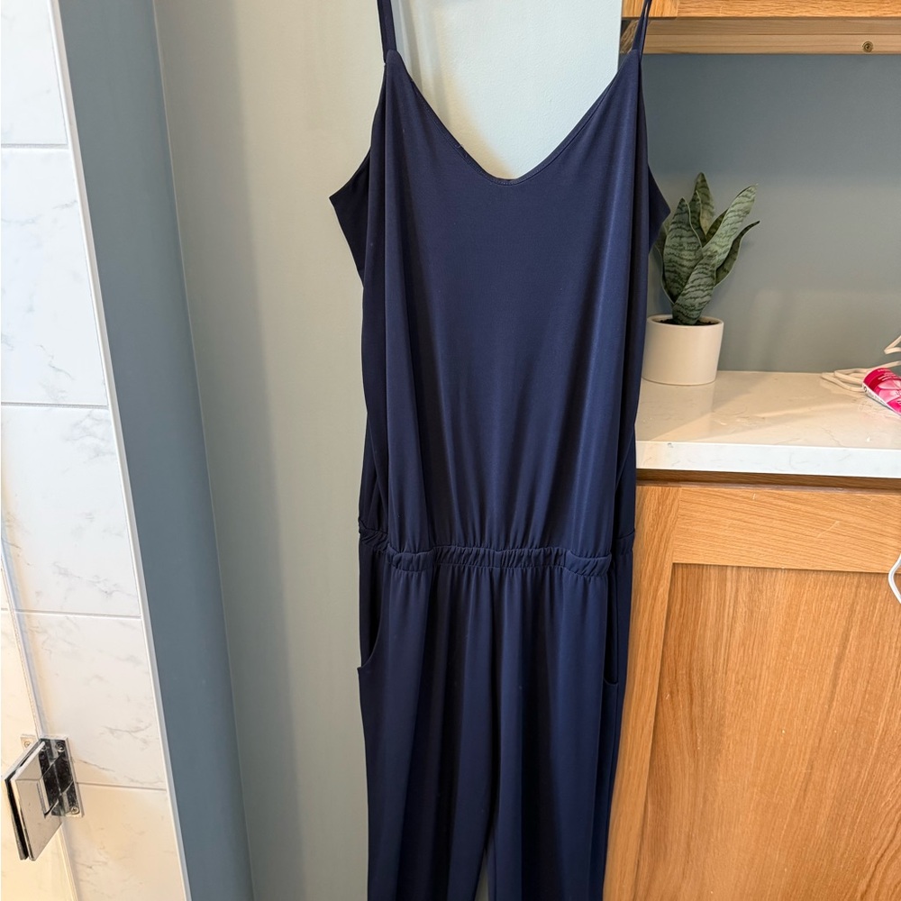 Veronica M Navy Blue Spaghetti Strap Jumpsuit Women’s Size M Romper Medium